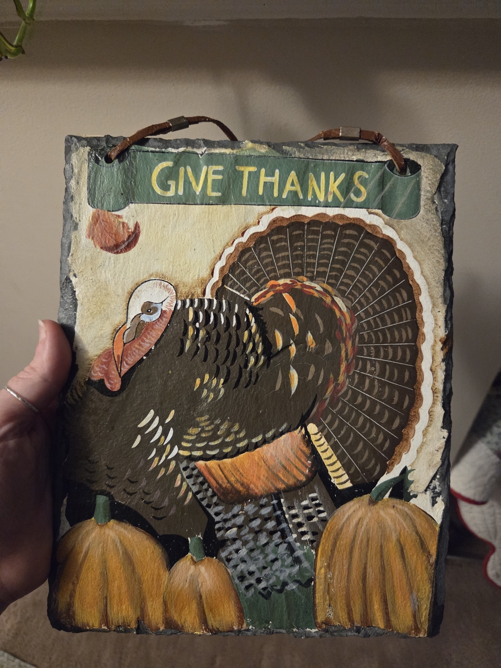 Give thanks turkey & pumpkin fall slate decoration wall hanging fall decor
